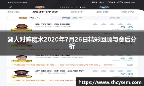 湖人对阵魔术2020年7月26日精彩回顾与赛后分析